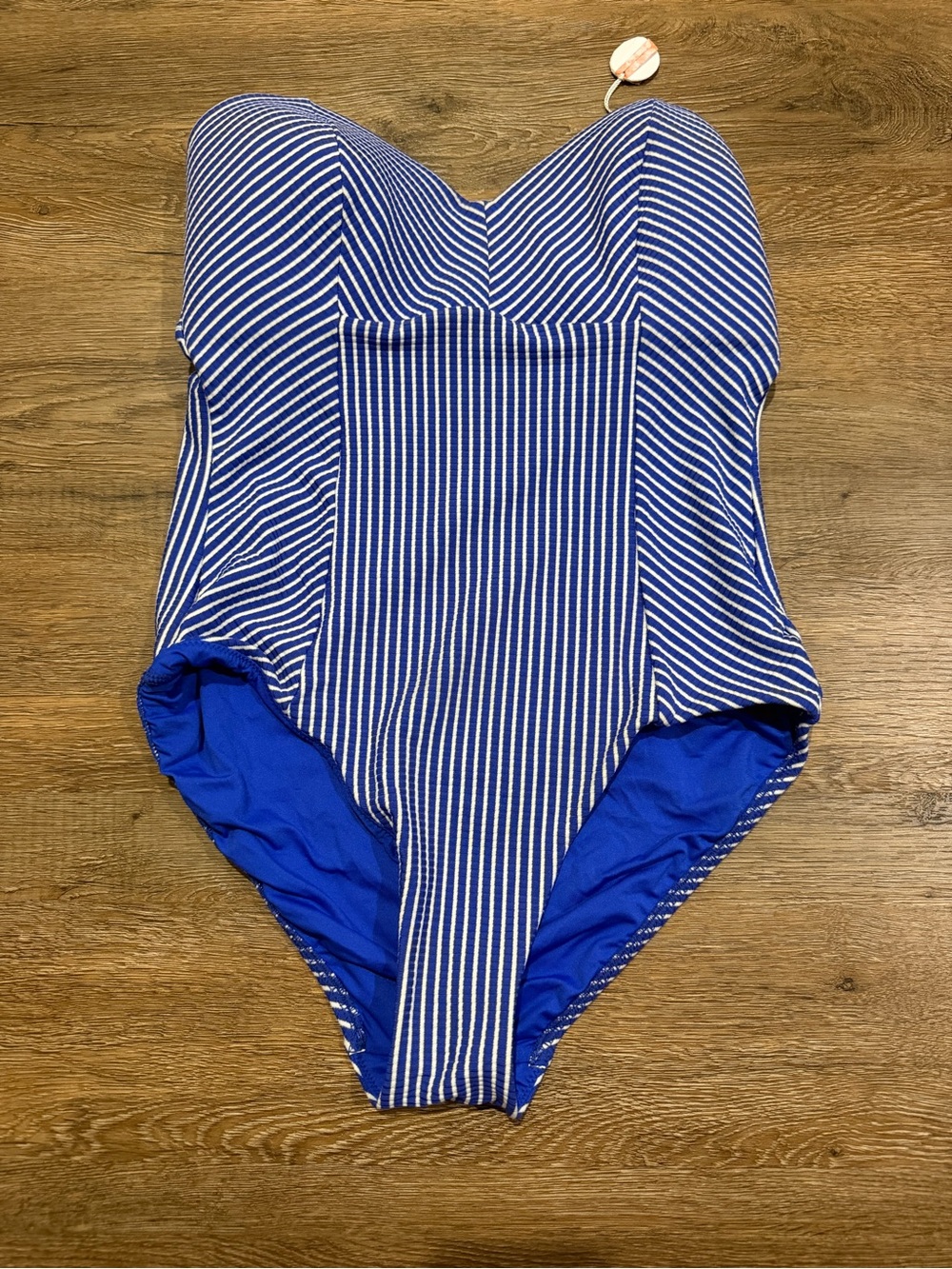 Seafolly Bandeau One Piece Swimsuit Blue White Stripe US 10 C/D Cup - Picture 2 of 6